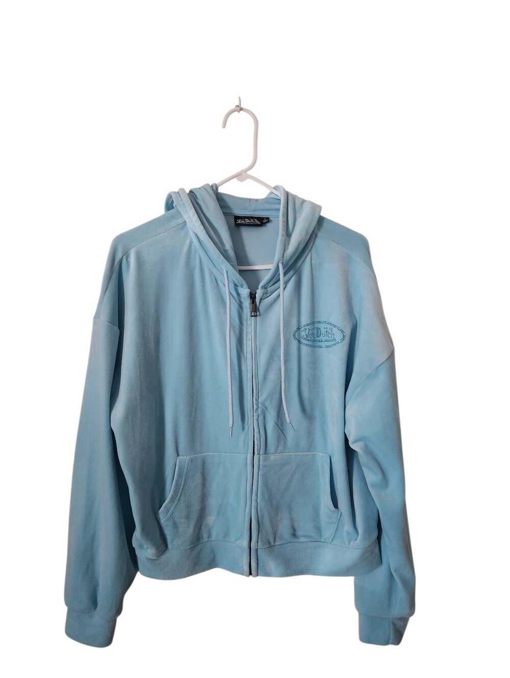 Von Dutch Light Blue Velour Zip Up Hoodie